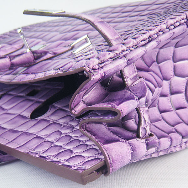 High Quality Fake Hermes Birkin 35CM Max Crocodile Veins Leather Bag Purple 6089